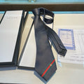 Gucci Style Men's Web Stripe Textured Silk Tie