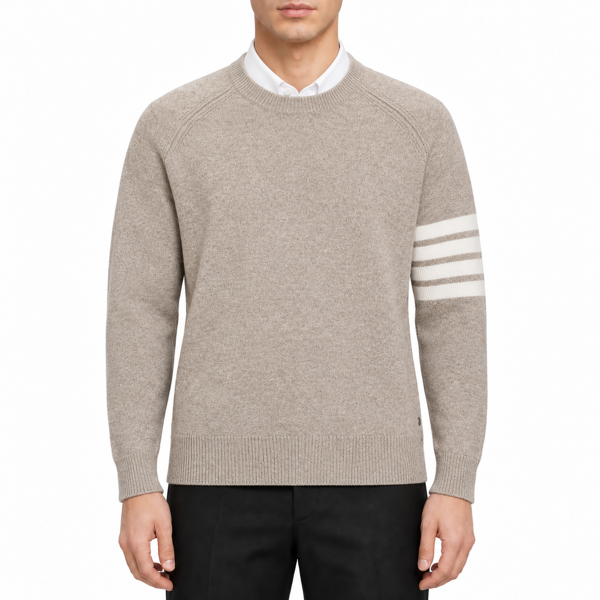 4 - Bar Cotton V - Neck Cardigan - Premium Khaki Knit Sweater | Thom Browne