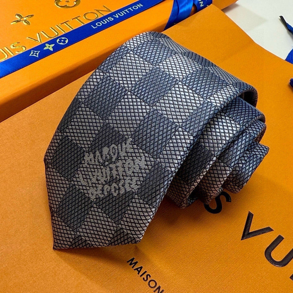 Louis Vuitton Style Men's Damier Check Silk Tie