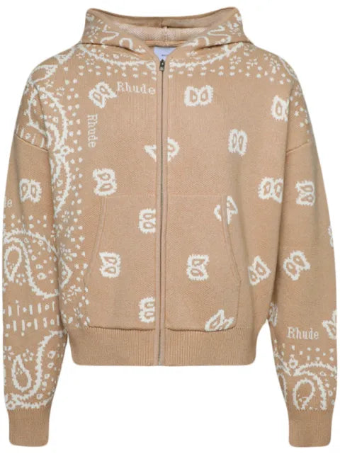 RHUDE Bandana knit zip-front hoodie