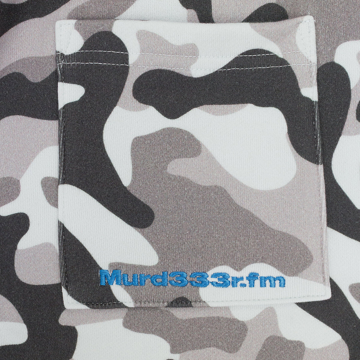 GREEDY UNIT x MURD333R.FM WHITE CAMO SWEATSHORTS