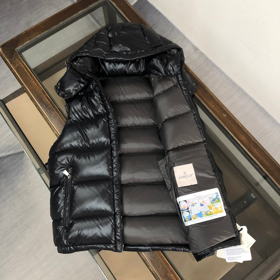 Moncler Black Hooded Glossy Down Vest