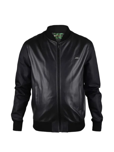Philipp Plein logo-plaque leather bomber jacket