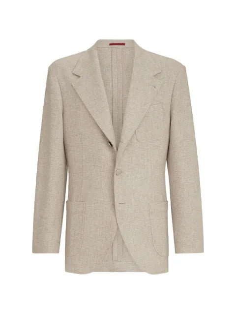 Brunello Cucinelli cashmere-panama deconstructed blazer with patch pockets and metal buttons
