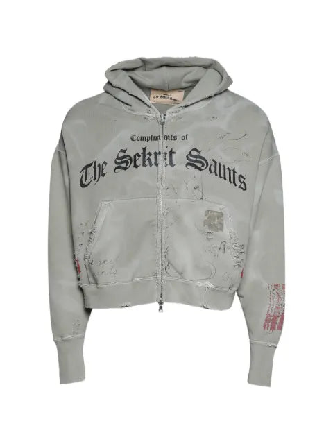 SEKRIT distressed zip-up hoodie