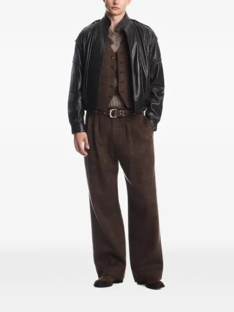 Emporio Armani cropped nappa leather blouson jacket with a stand collar
