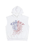 SP5DER rhinestone OG Web sleeveless hoodie
