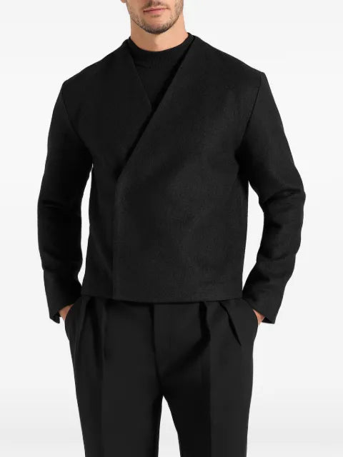 Manière De Voir Loris - kimono minimal wool jacket - black