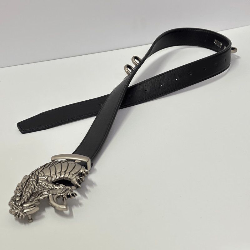 3D Dragon Scale Leather Belt Antique Silver Sculpted Buckle Waist Belt