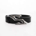 Startexceedend Leather Belt Abstract Sculptural Metal Buckle Waist