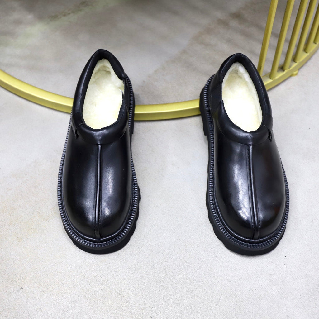 UGG Black Leather Slip-On Casual Shoes