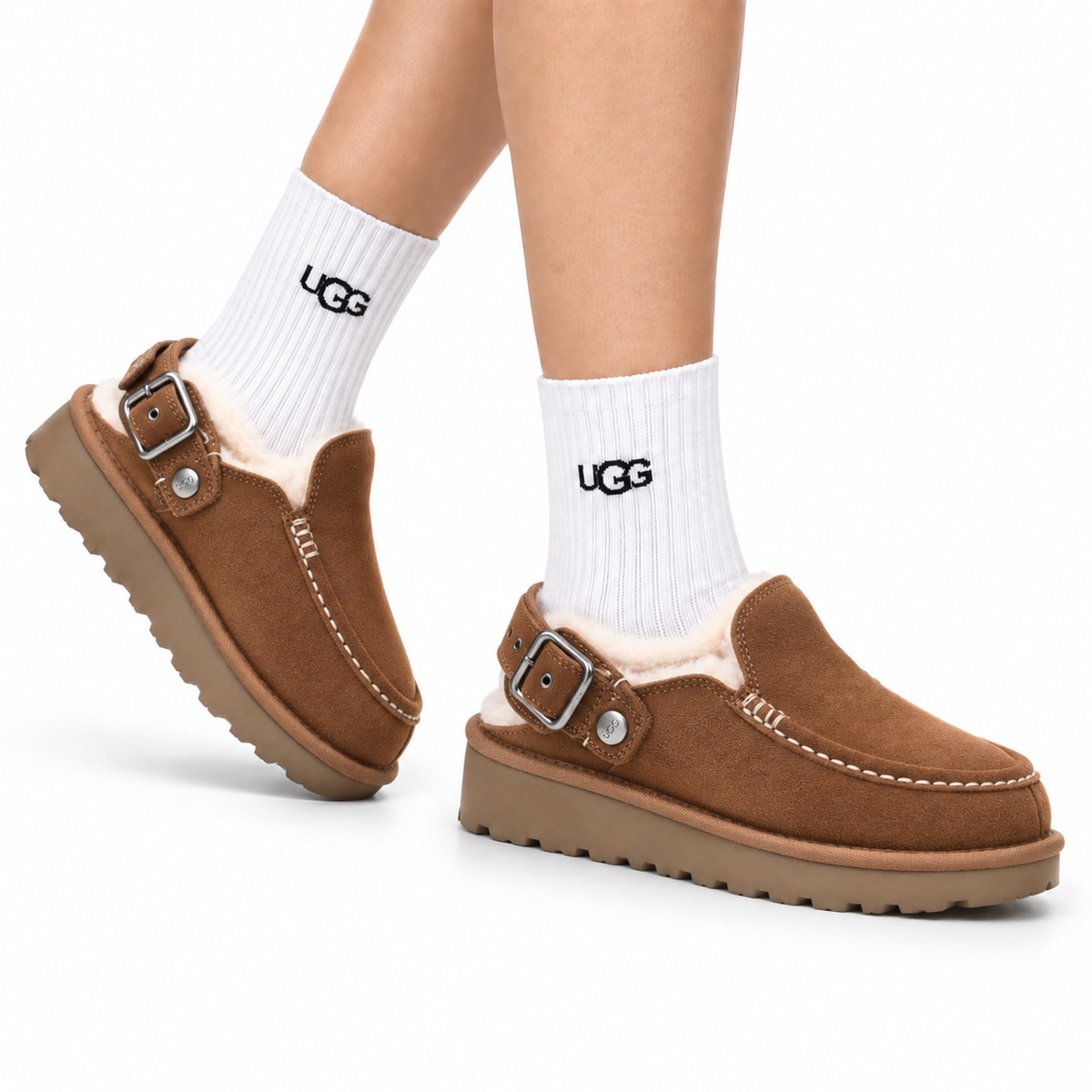 UGG Golden Family Shearling Buckle Clogs