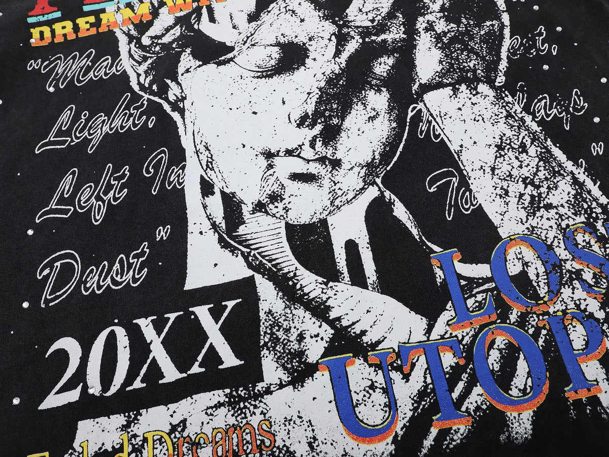 FIRST ROW Lost Utopia Illusion Cropped Graphic T-Shirt