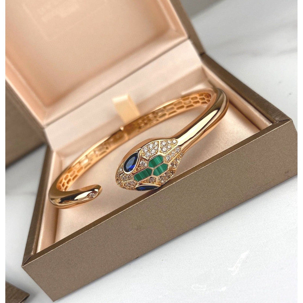 BVLGARI Serpenti Malachite Snake-Head Bracelet