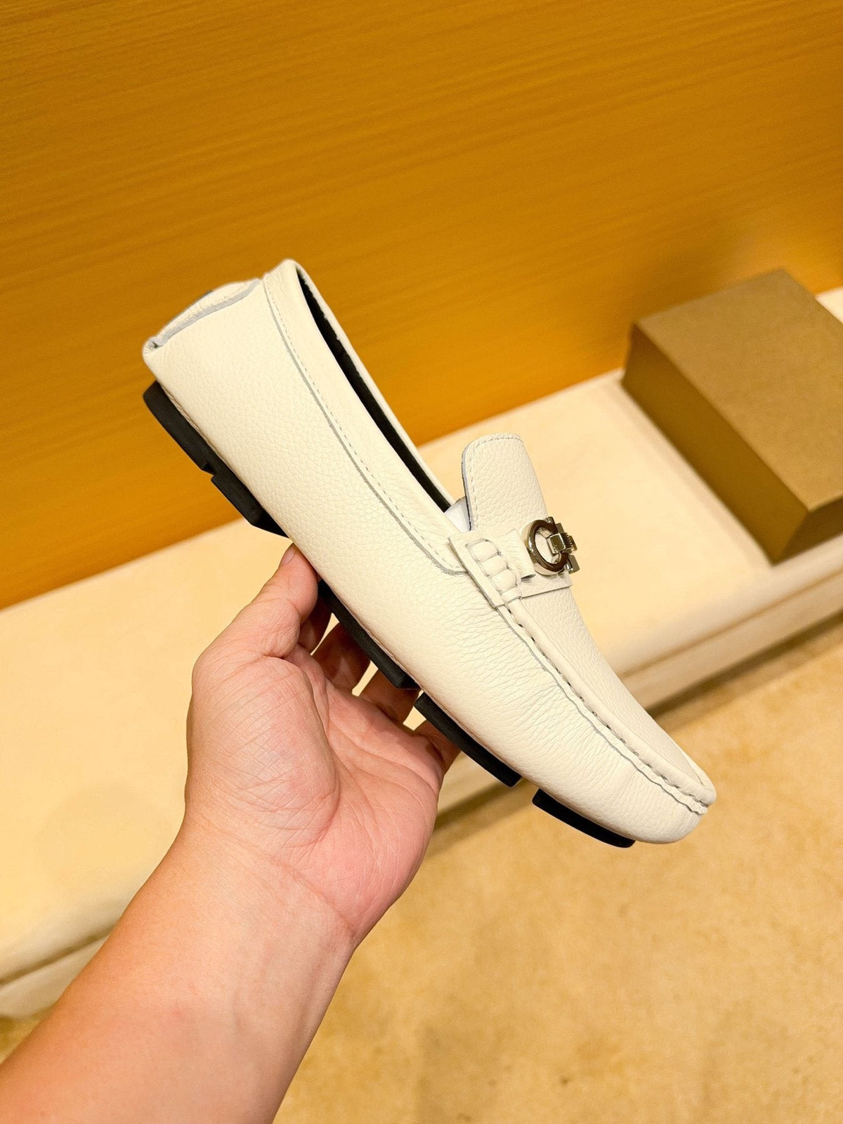 Ferragamo White Metal-Accent Loafers