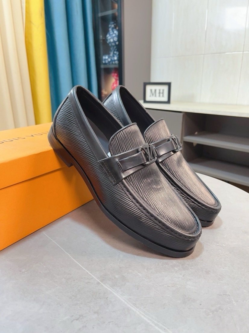 Louis Vuitton Black Textured Bar Slip-On Shoes