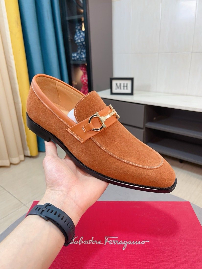Ferragamo Men's Bit Loafers - Apron Toe With Contrast Stitching