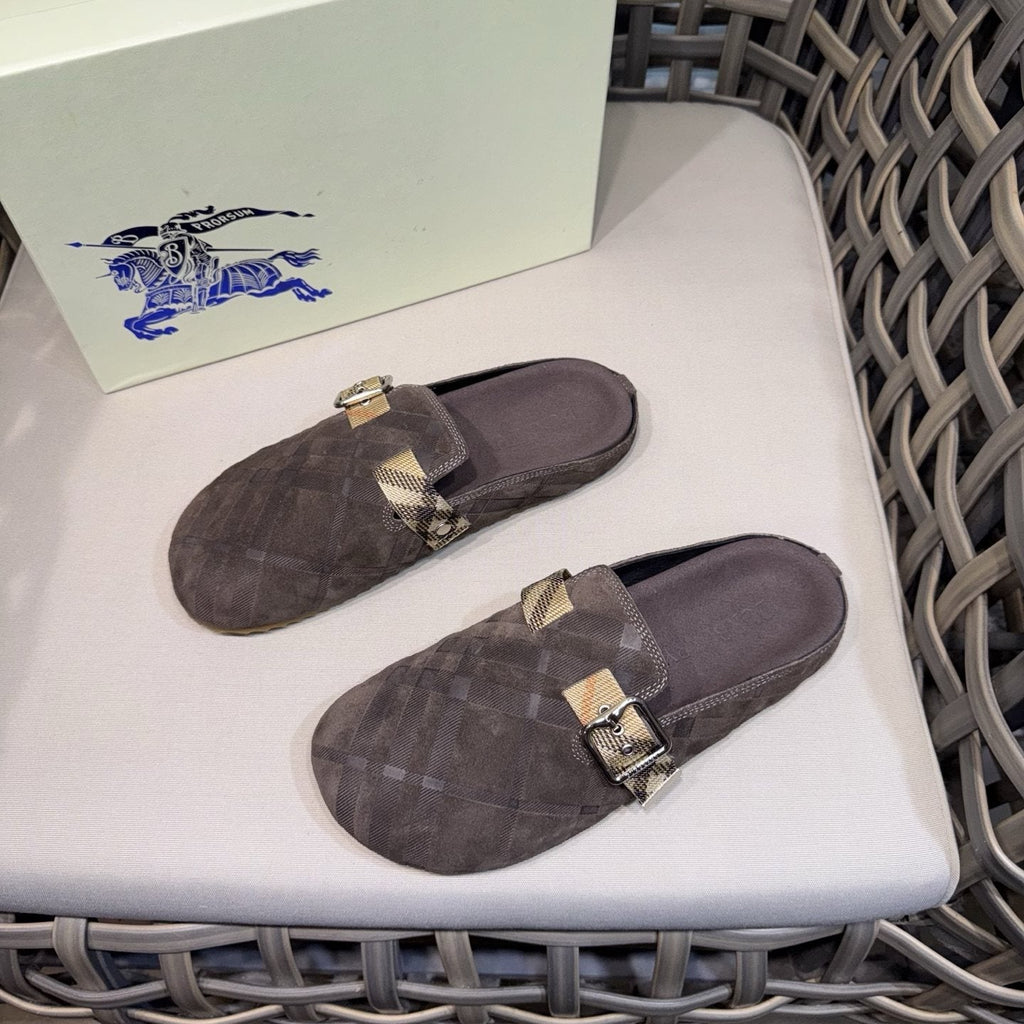 Burberry Patterned Buckle Mule Shoes