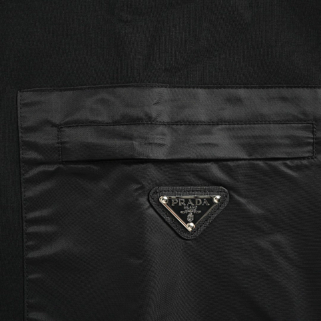 Prada Re-Nylon Chest Patch Pocket Triangle Logo Crew Neck Sweatshirt Black