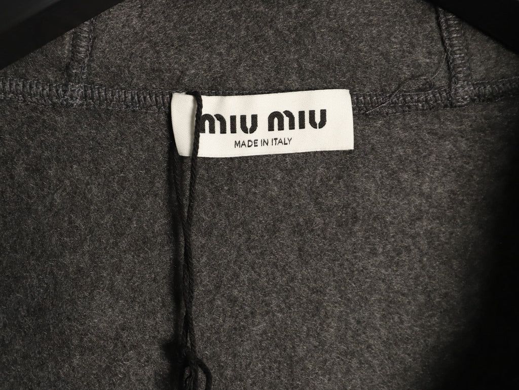 Miu Miu Logo-Embroidered Trim Fleece Hooded Jacket - Charcoal