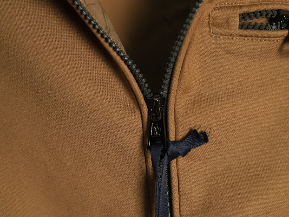 Moncler Contrast-Stripe Chest-Zip Jacket - Camel